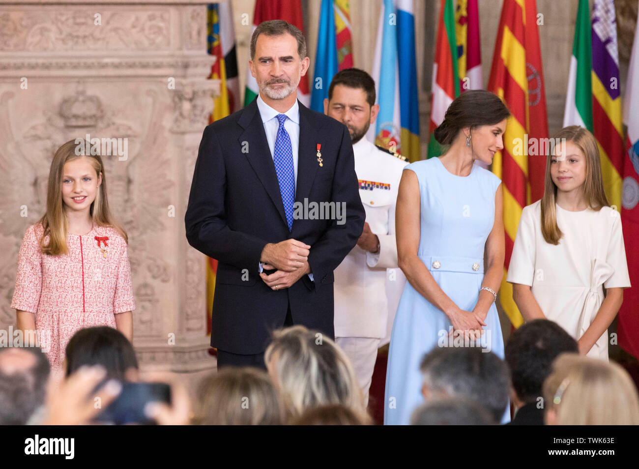 Madrid, Spanien. 19th June, 2019. Princess Leonor, King Felipe, King Letizia and Princess Sofia at the award ceremony of the Order of Mérito Civil in Palacio Real. Madrid, 19.06.2019 | usage worldwide Credit: dpa/Alamy Live News Stock Photo