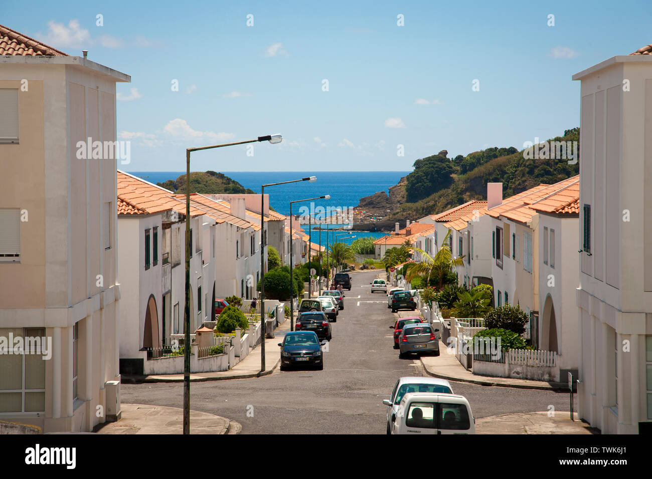 Street in the town of Vila Franca do Campo with islet and ocean on the  background. Sao Miguel, Azores islands, Portugal Stock Photo - Alamy