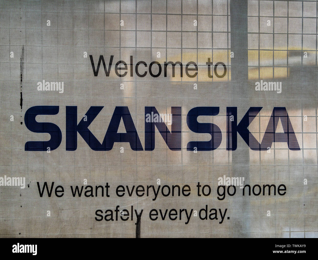 Skanska Building Site signs - Skanska is a Swedish based multinational construction and development company - Worlds 5th largest construction company Stock Photo
