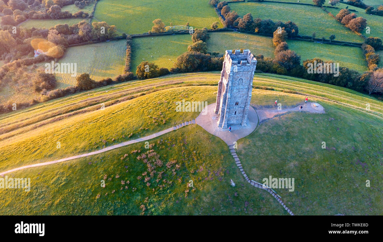 Aerial View Of The Historic St Michaels Tower Glastonbury Tor In