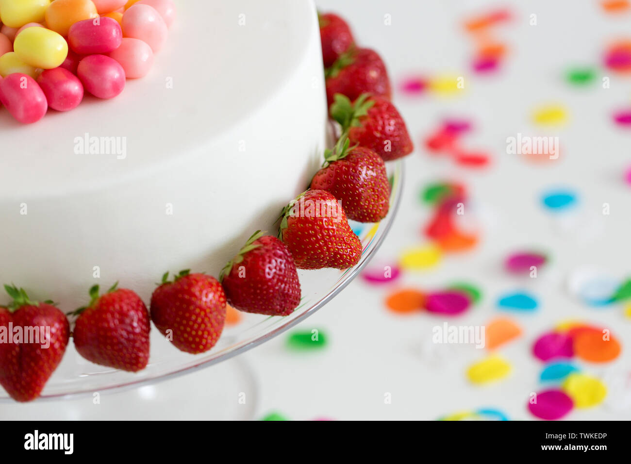 Birthday cake decorated strawberries hi-res stock photography and ...