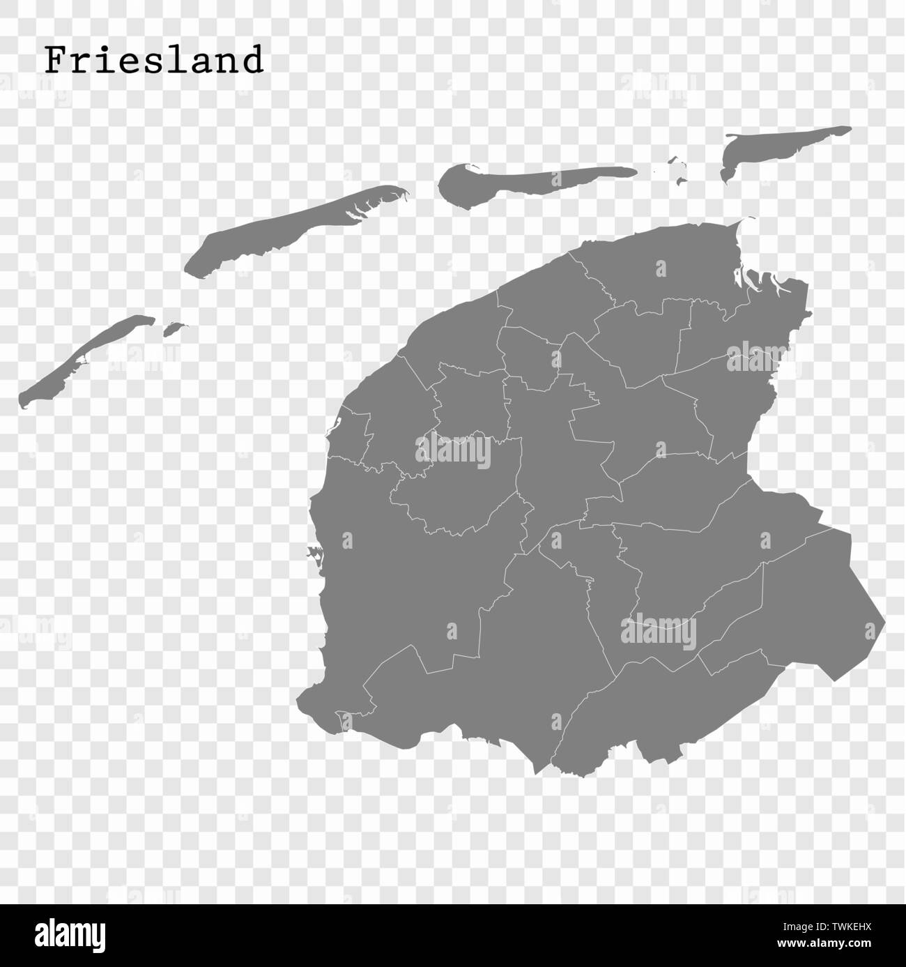 High Quality map of Friesland is a province of Netherlands, with