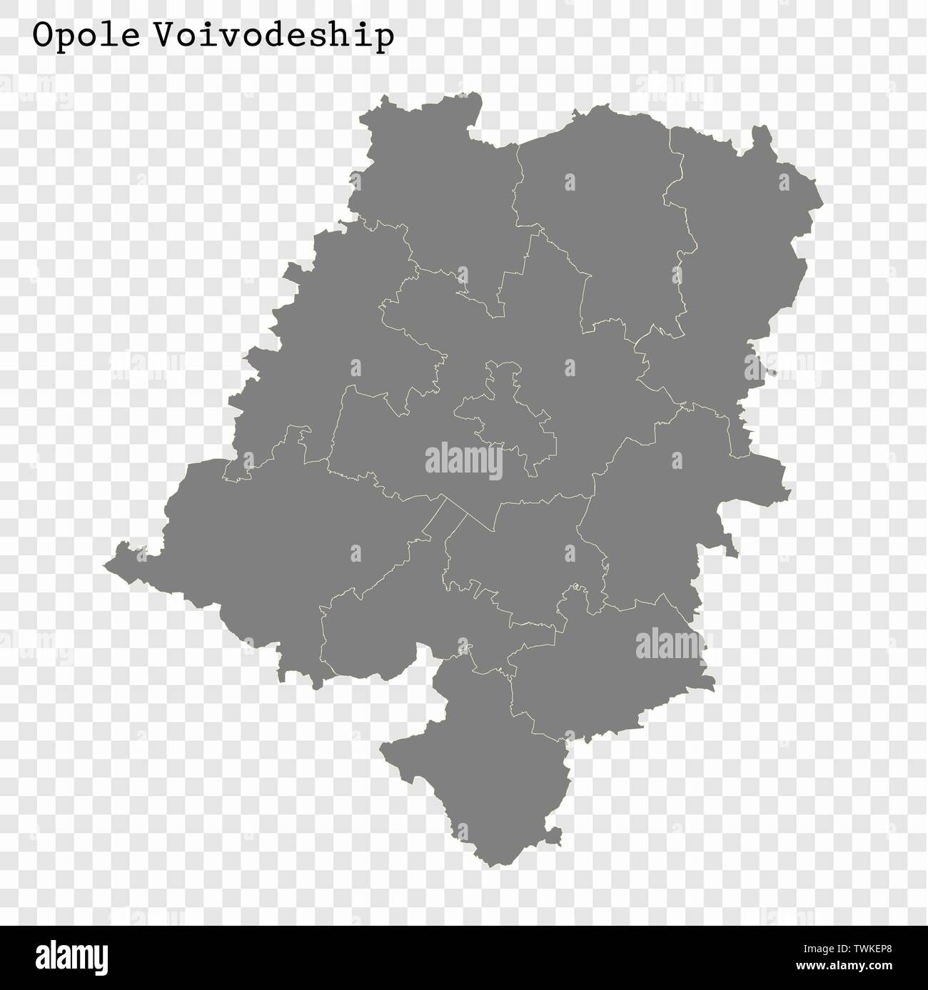 High Quality map of Opole is a Voivodeship of Poland with borders of the powiats Stock Vector