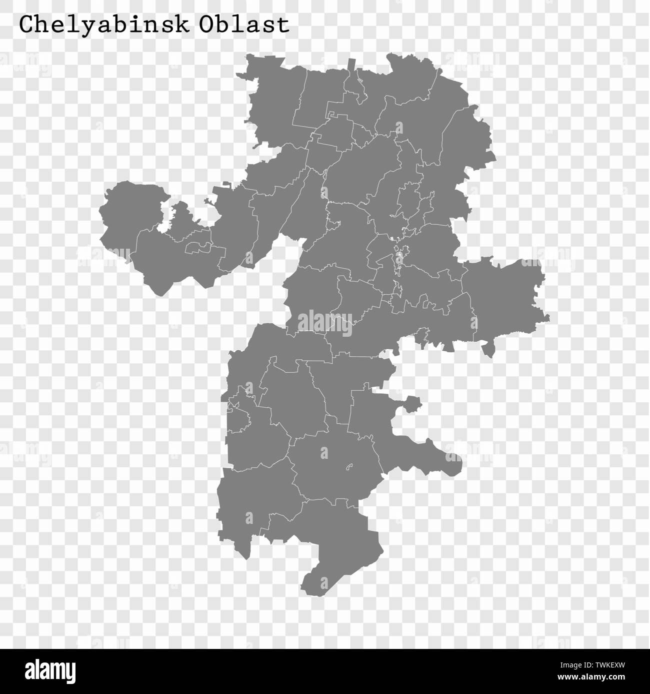 High Quality map of Chelyabinsk Oblast is a region of Russia with borders of the districts Stock Vector