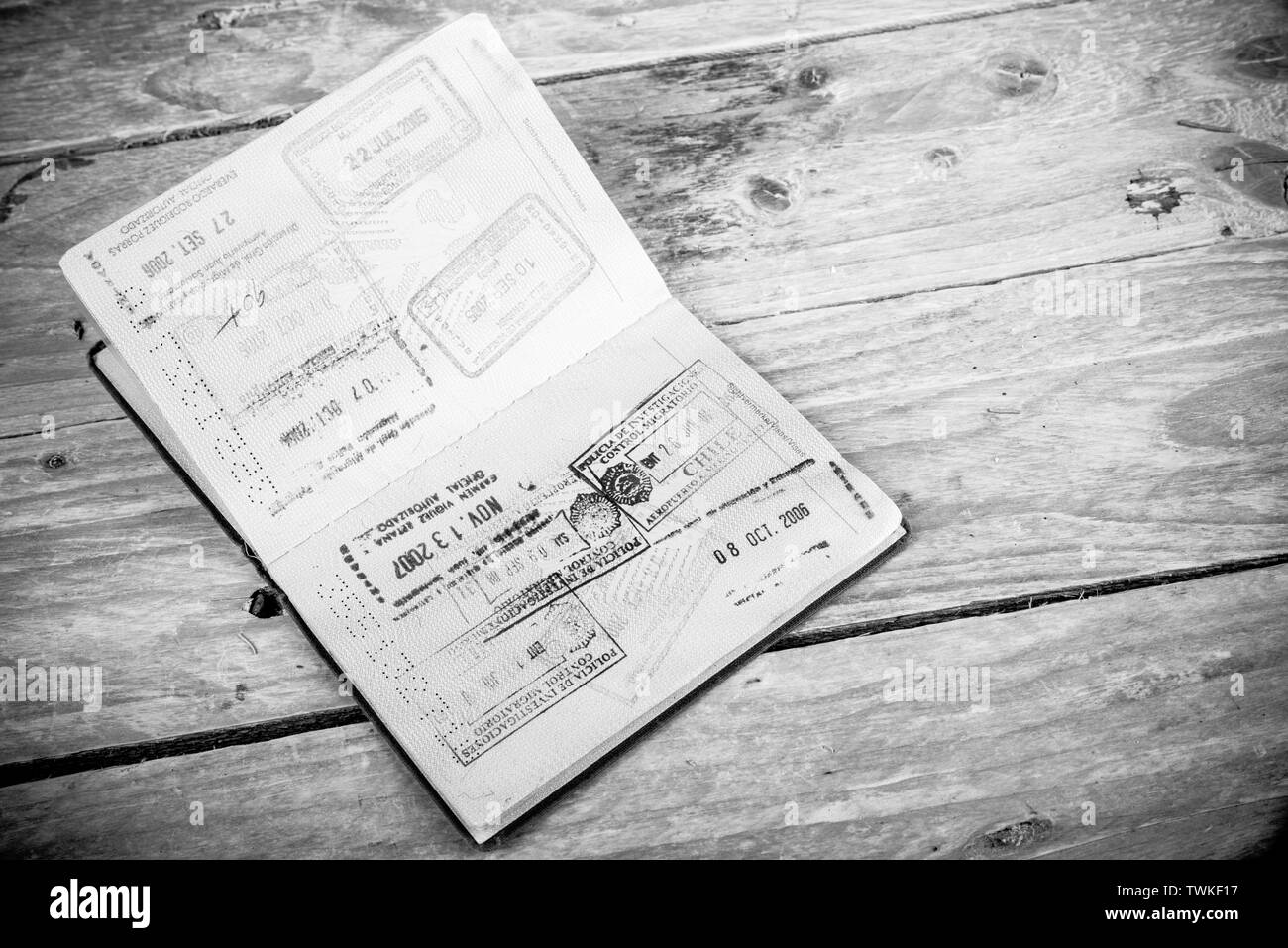 Old passport full of stamps from many countries Stock Photo Alamy