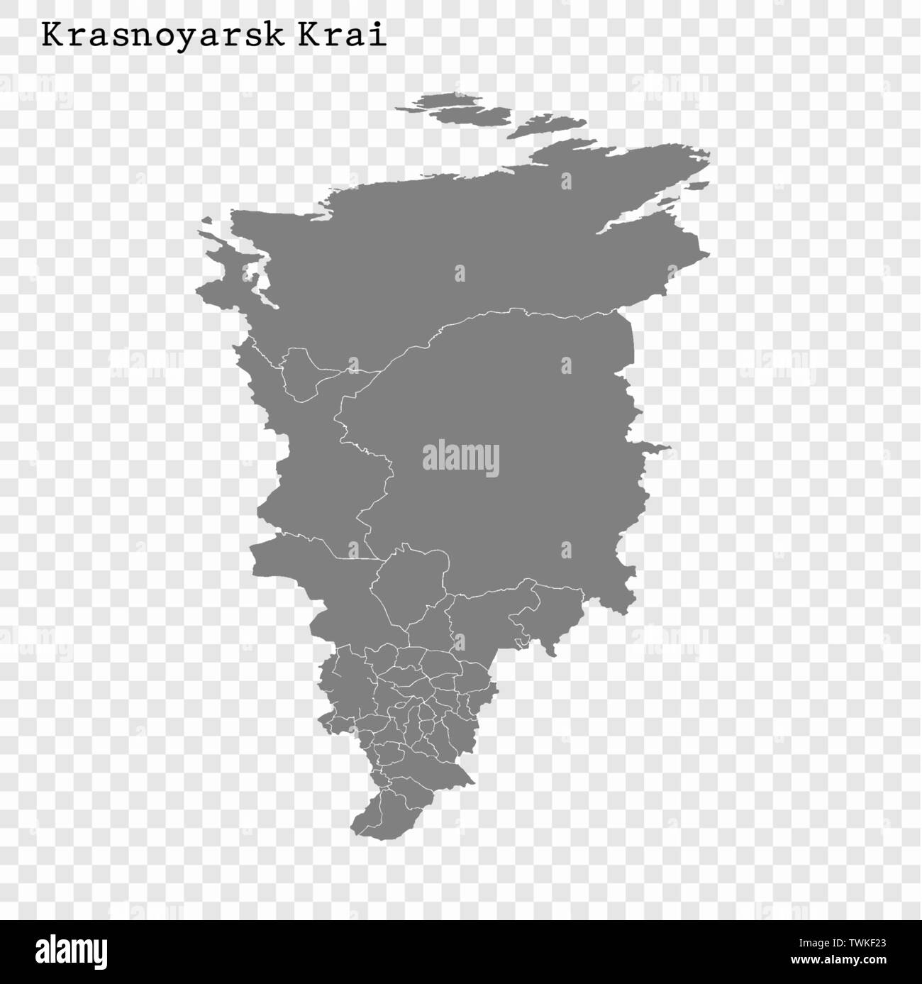 High Quality map of Krasnoyarsk Krai is a region of Russia with borders of the districts Stock Vector