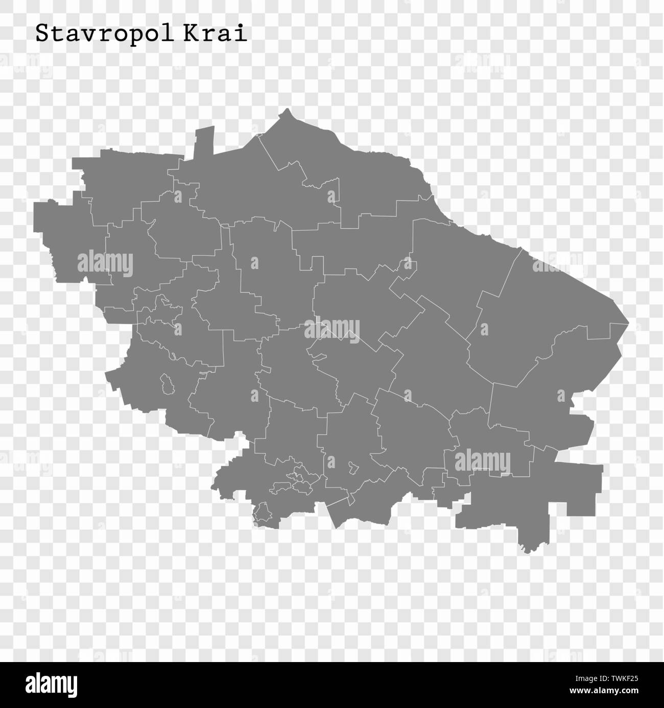 High Quality map of Stavropol Krai is a region of Russia with borders of the districts Stock Vector