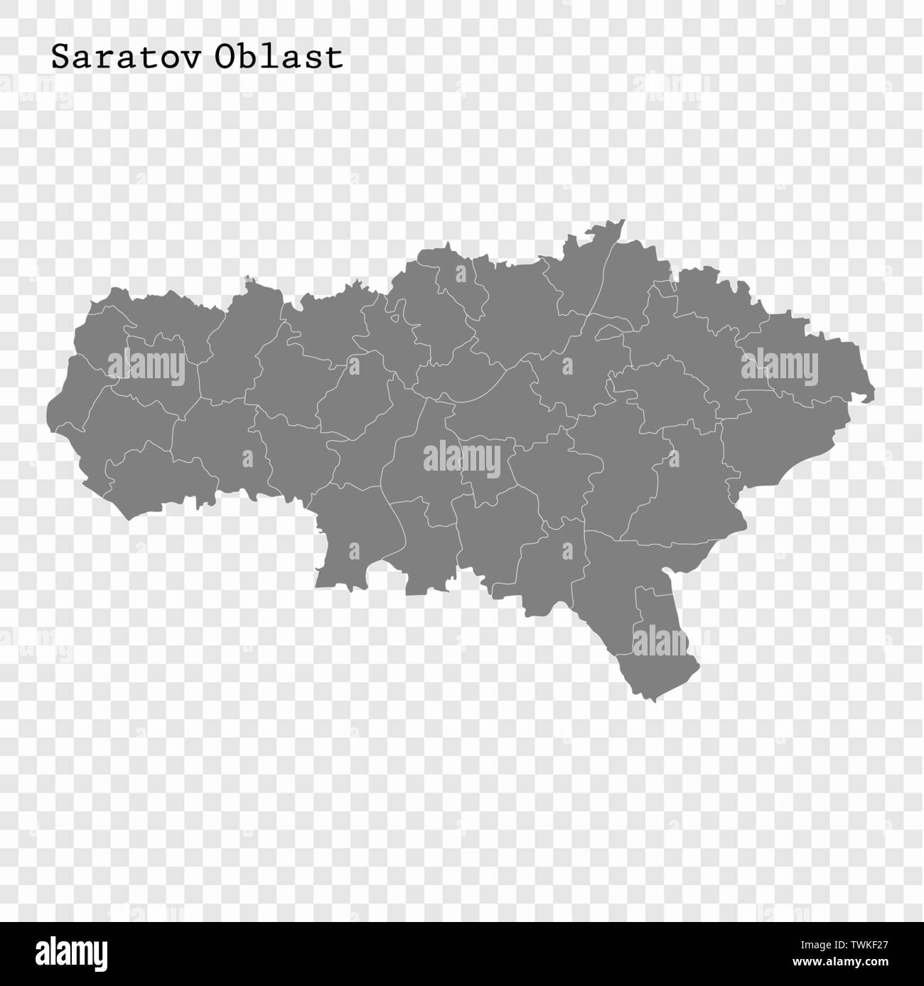High Quality map of Saratov Oblast is a region of Russia with borders of the districts Stock Vector