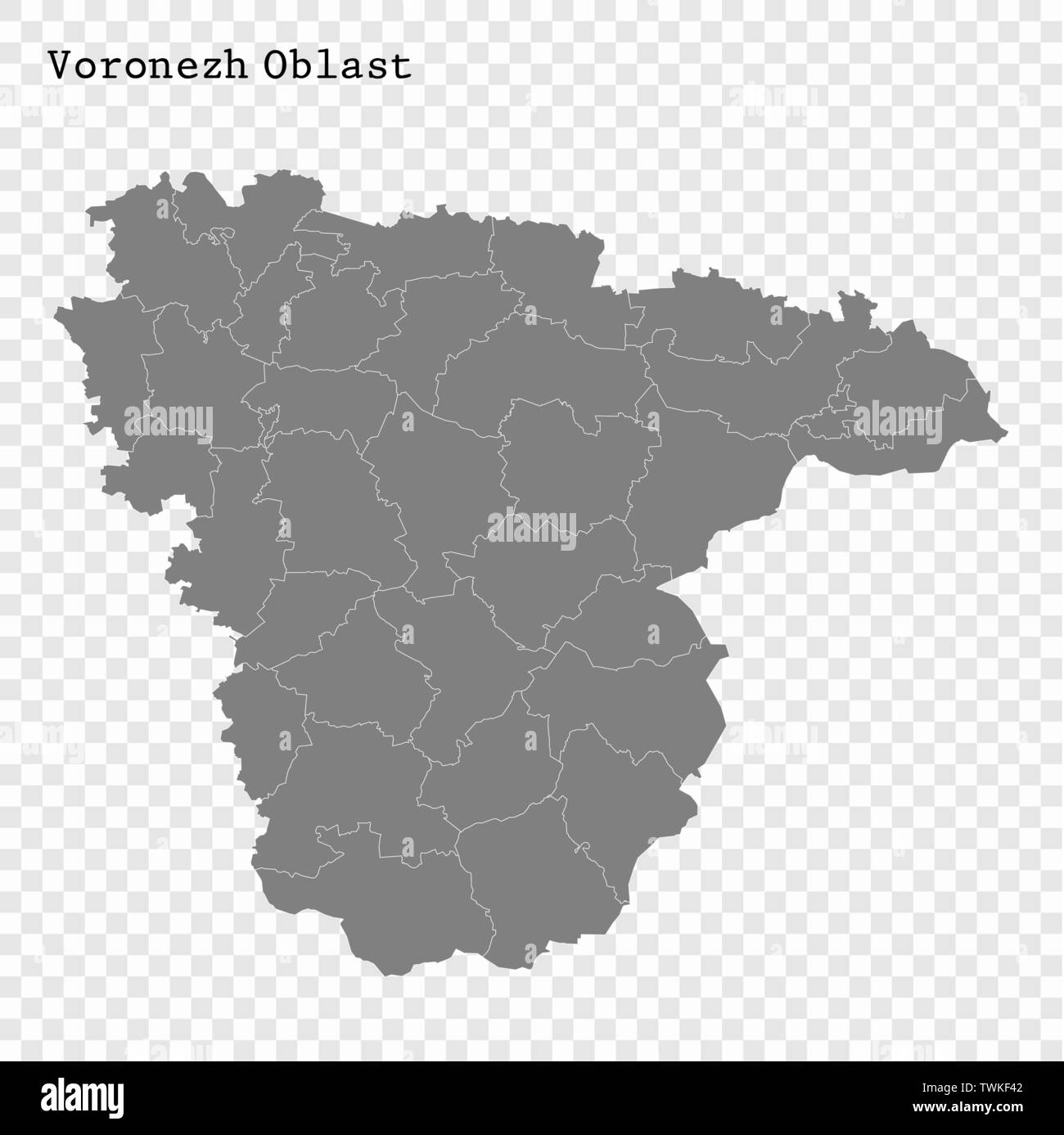 High Quality map of Voronezh Oblast is a region of Russia with borders of the districts Stock Vector