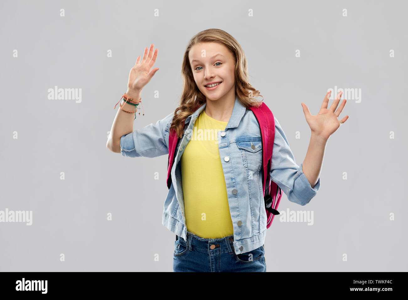 happy smiling teenage student girl with school bag Stock Photo - Alamy