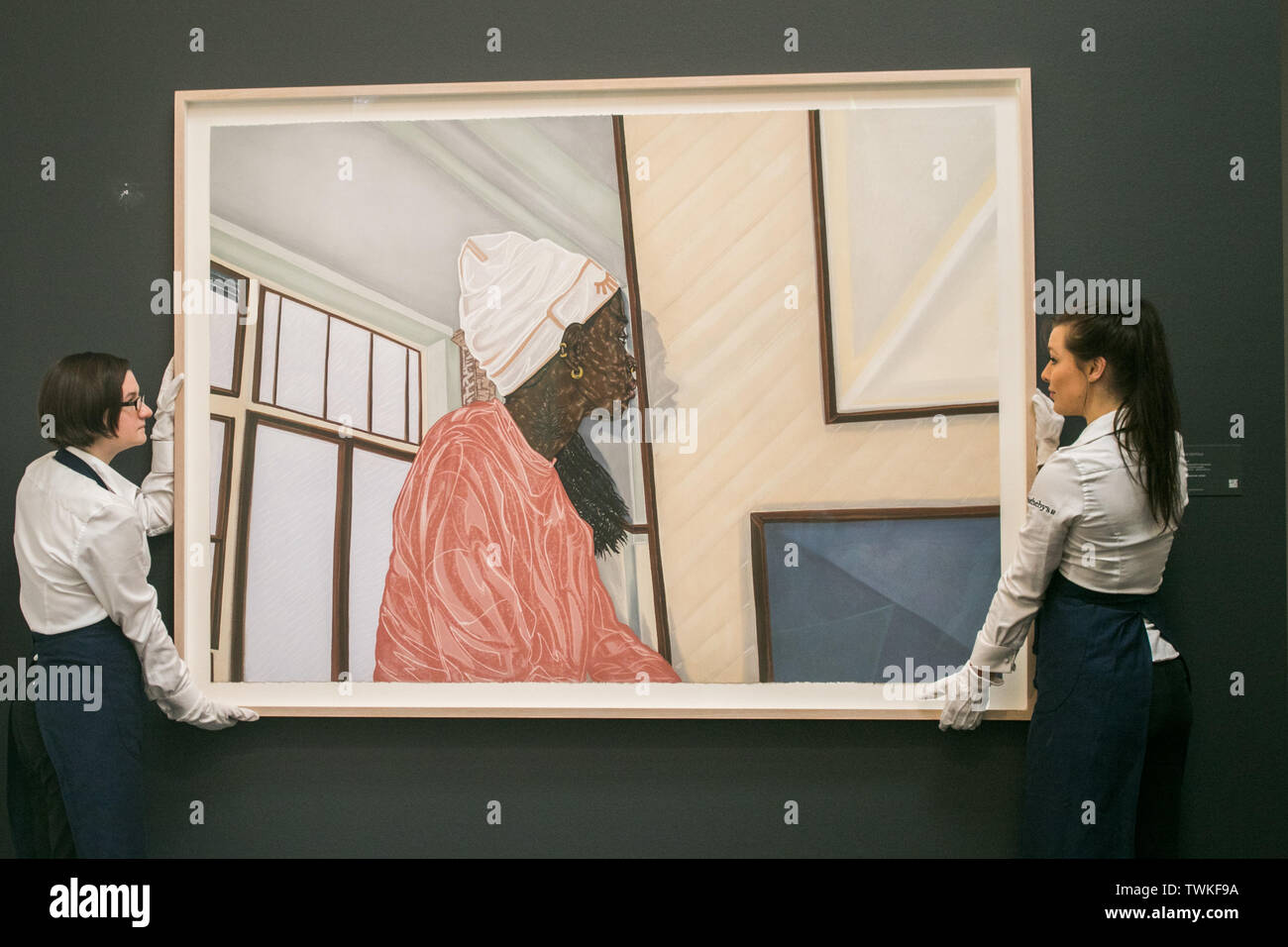 London, UK. 21st June, 2019. Sotheby's assistants with Compound Leaf