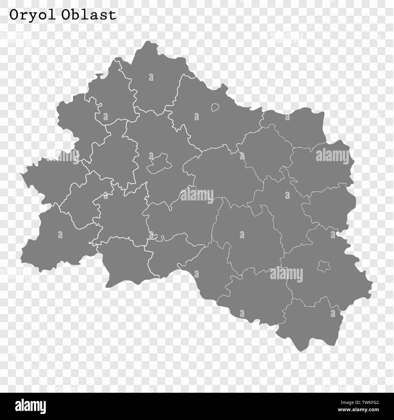 High Quality map of Oryol Oblast is a region of Russia with borders of the districts Stock Vector