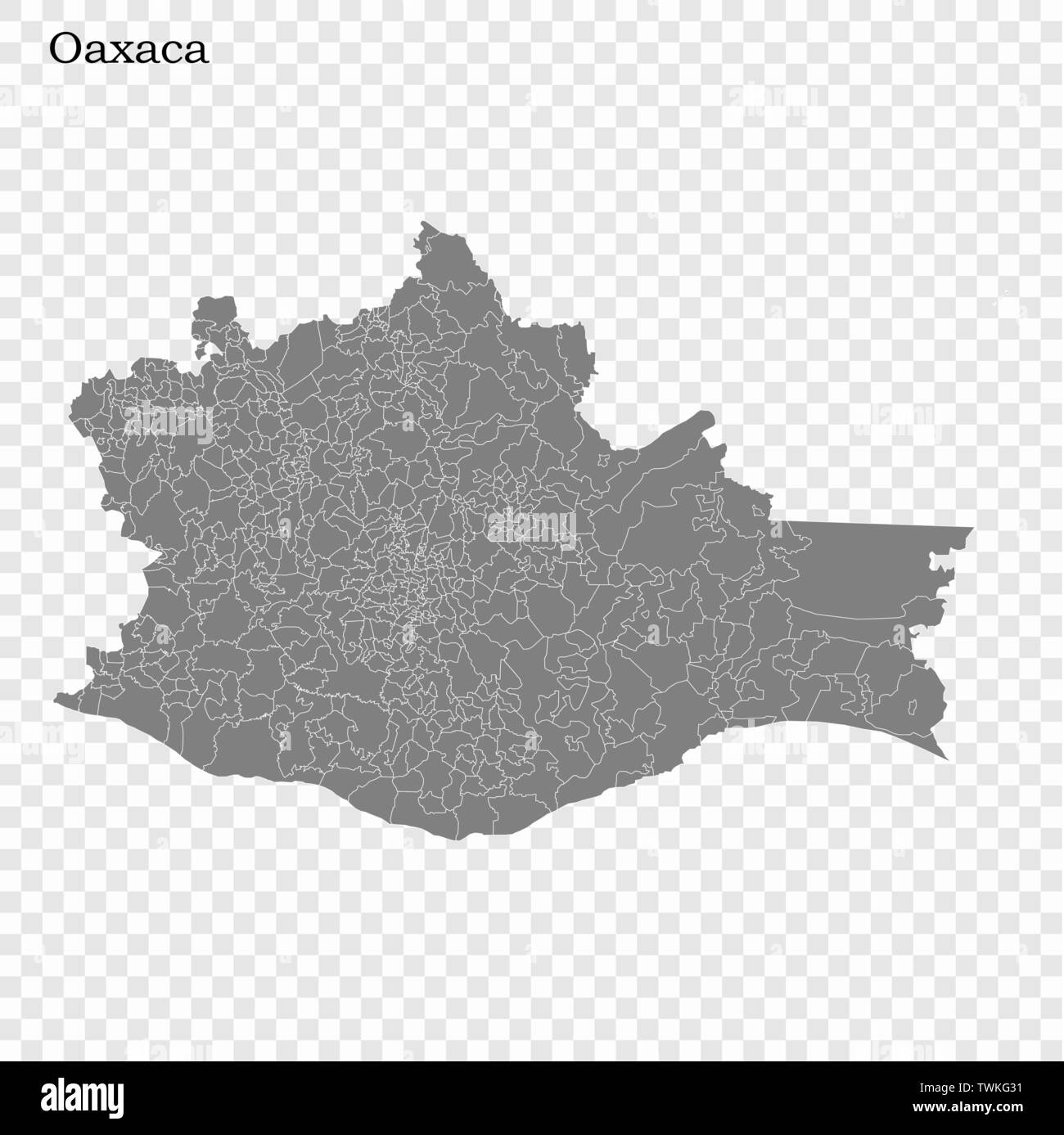 High Quality map of Oaxaca is a state of Mexico, with borders of the municipalities Stock Vector