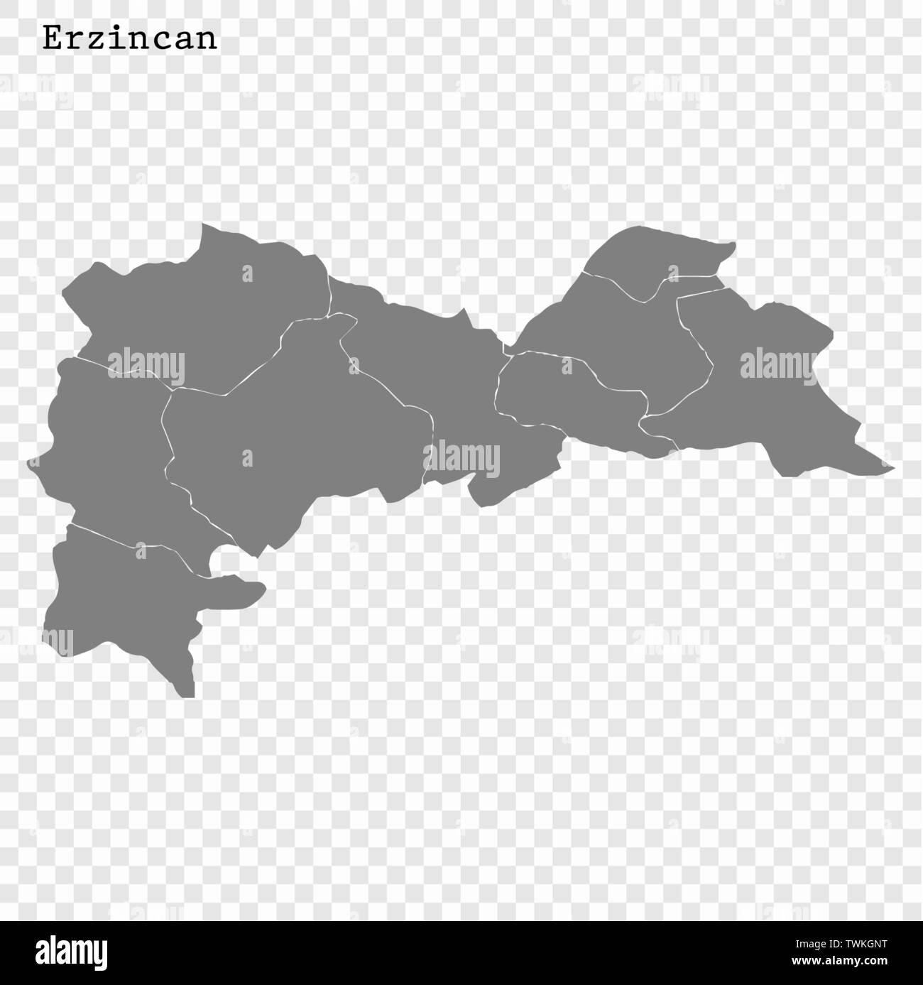 High Quality map of Erzincan is a province of Turkey, with borders of the Districts Stock Vector