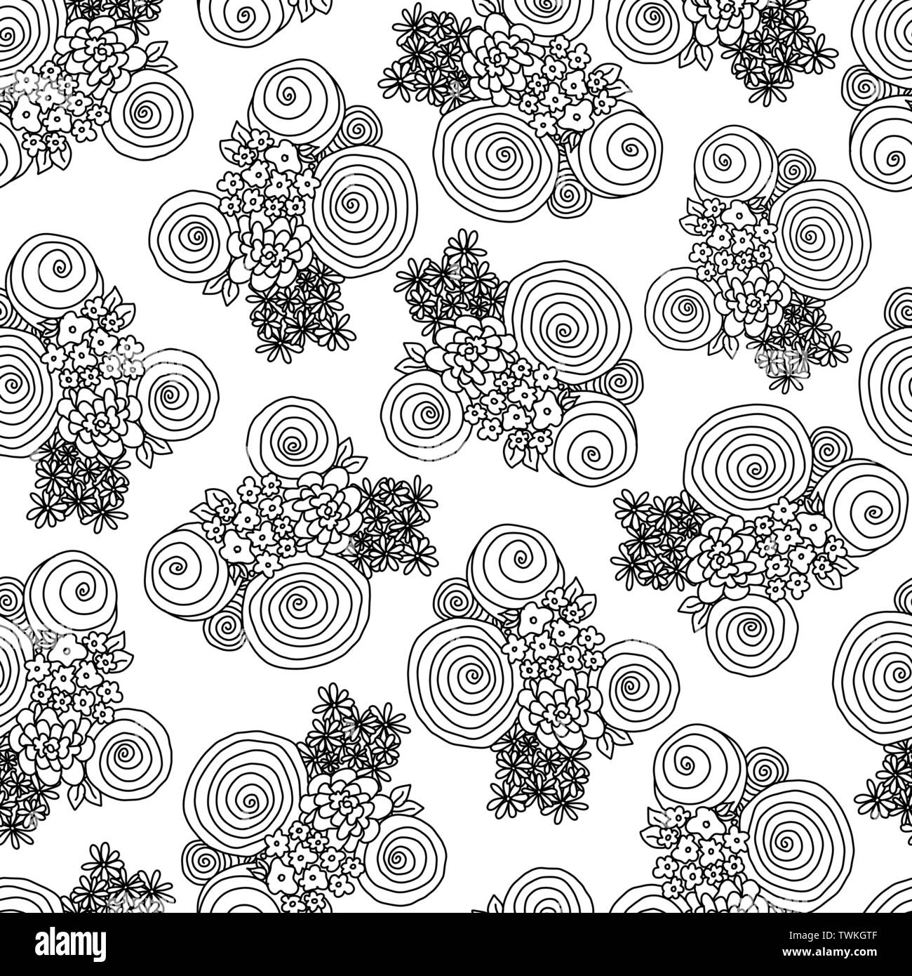 Black and white flower bouquet seamless vector pattern background Stock ...