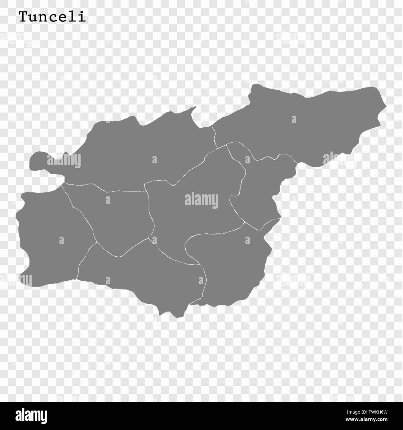 High Quality map of Tunceli is a province of Turkey, with borders of ...