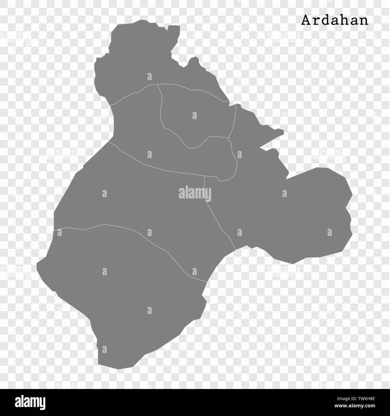 High Quality map of Ardahan is a province of Turkey, with borders of the Districts Stock Vector