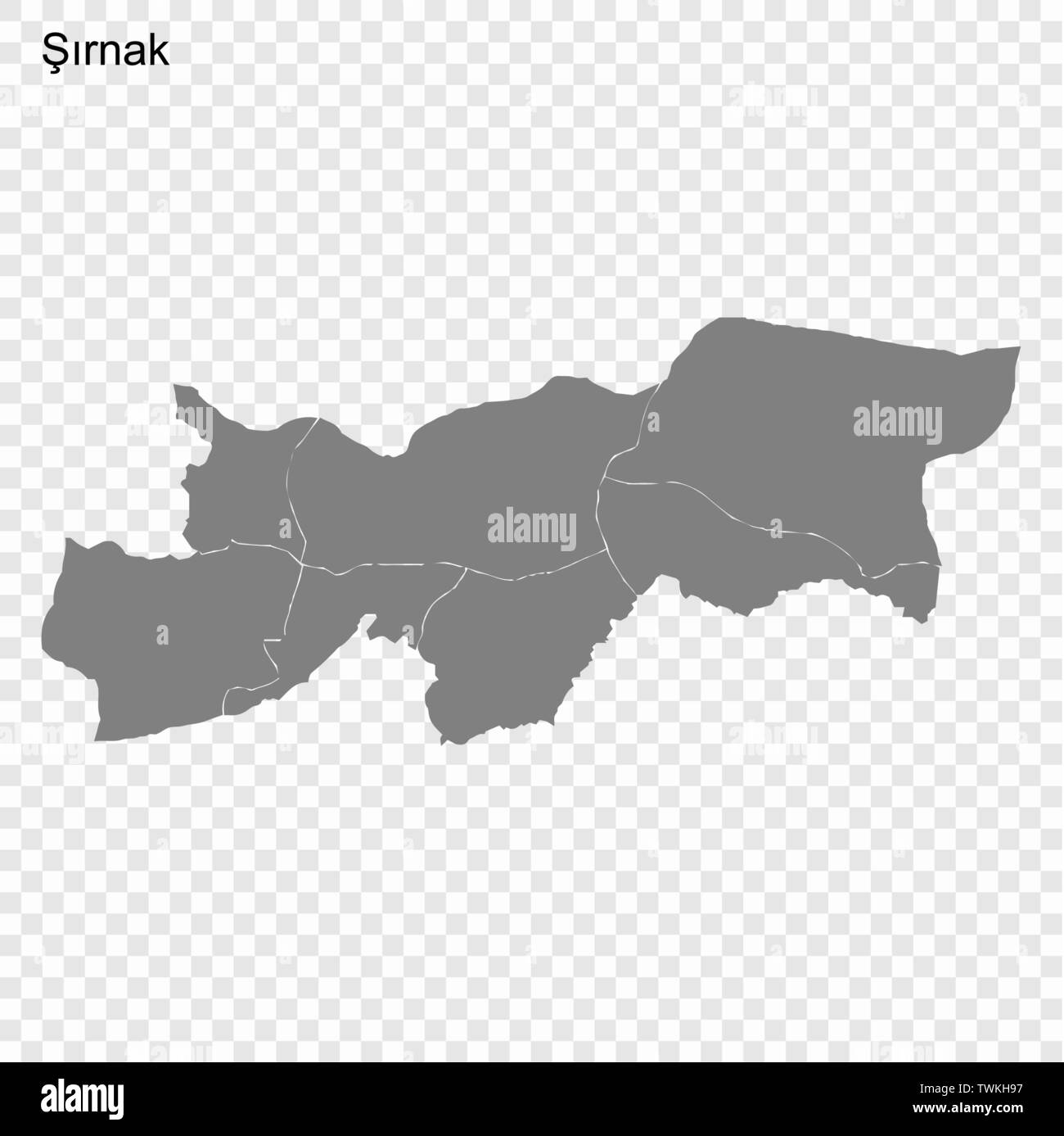 High Quality map of Sirnak is a province of Turkey, with borders of the Districts Stock Vector