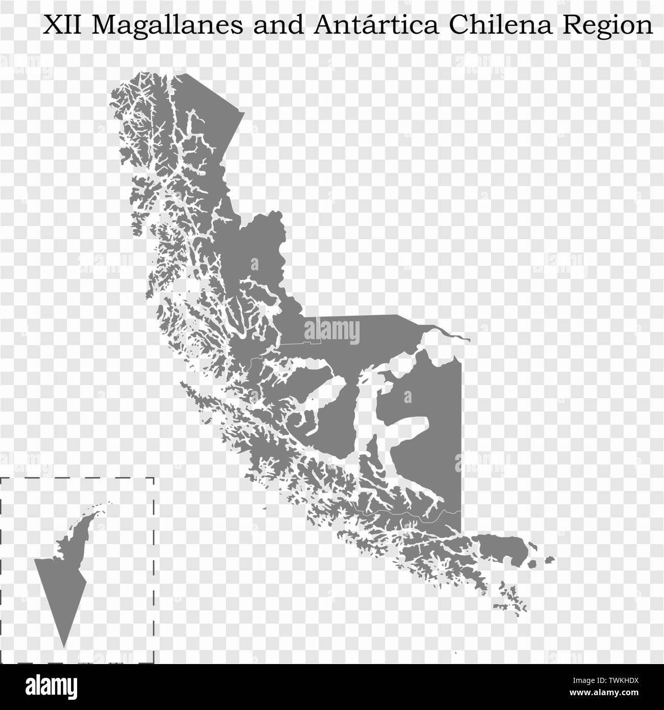 High Quality map of Magallanes is a region of Chile, with borders of