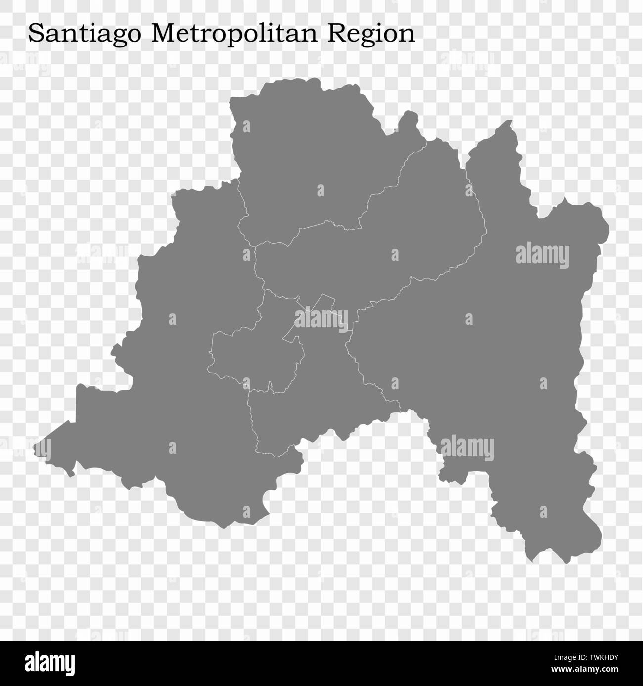 High Quality map of Santiago is a region of Chile, with borders of the provinces Stock Vector