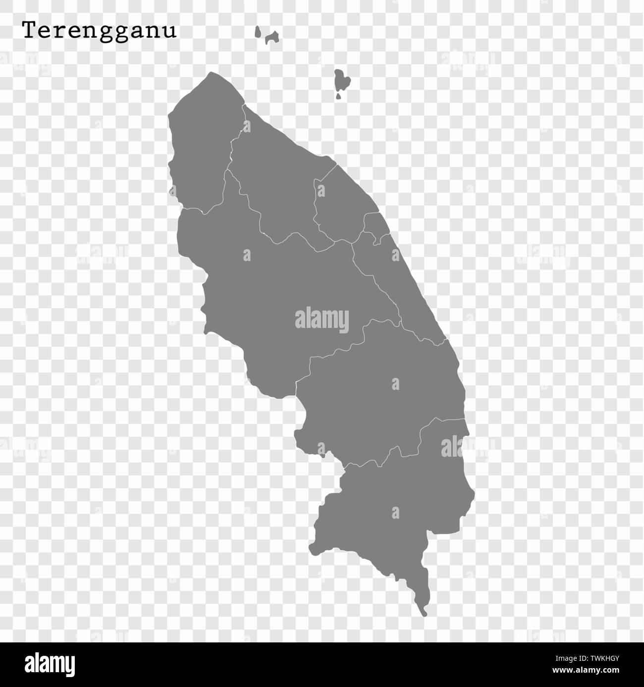 High Quality map of Terengganu Darul Iman is a state of Malaysia