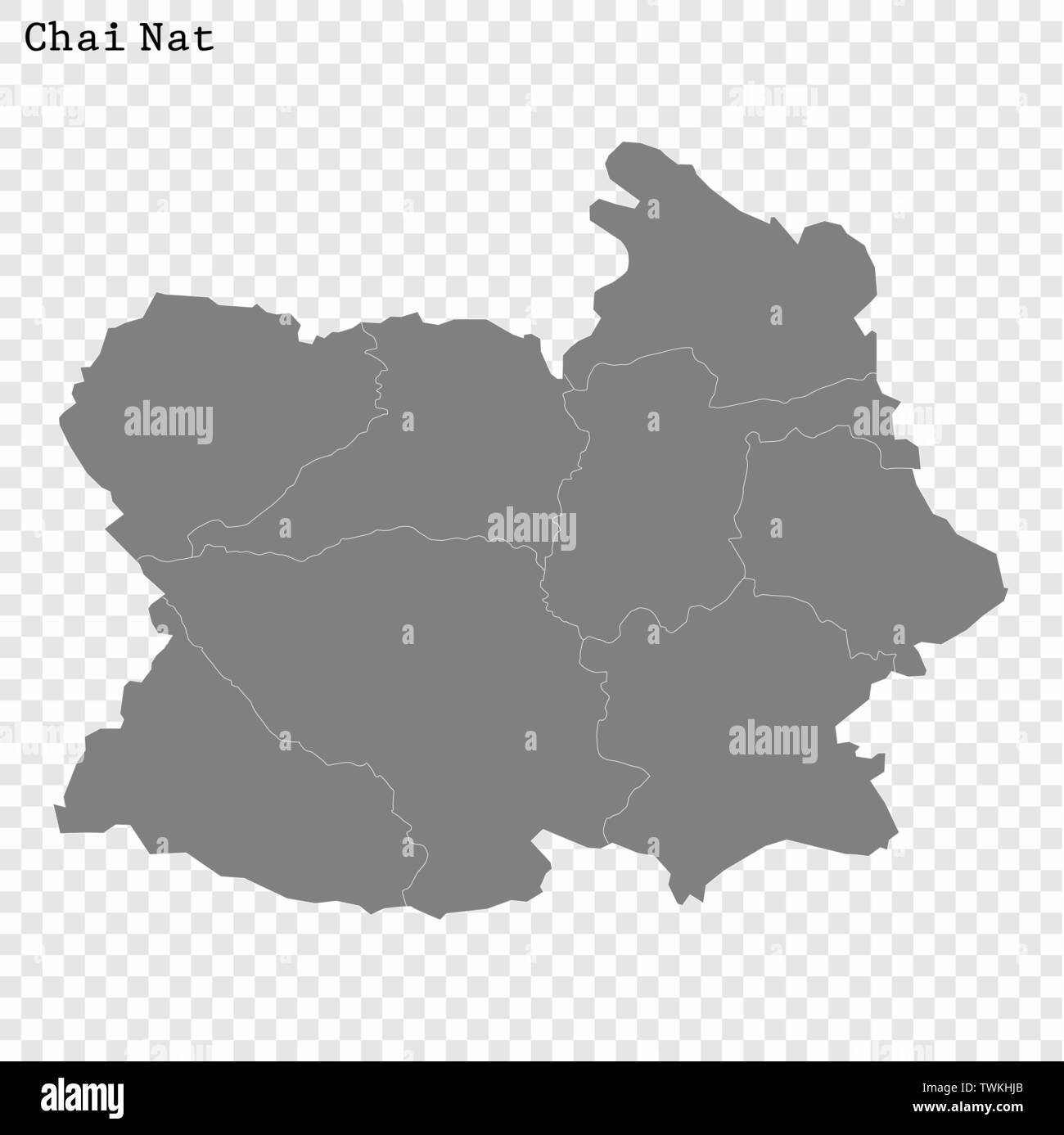 High Quality map of Chai Nat is a province of Thailand, with borders of the districts Stock Vector