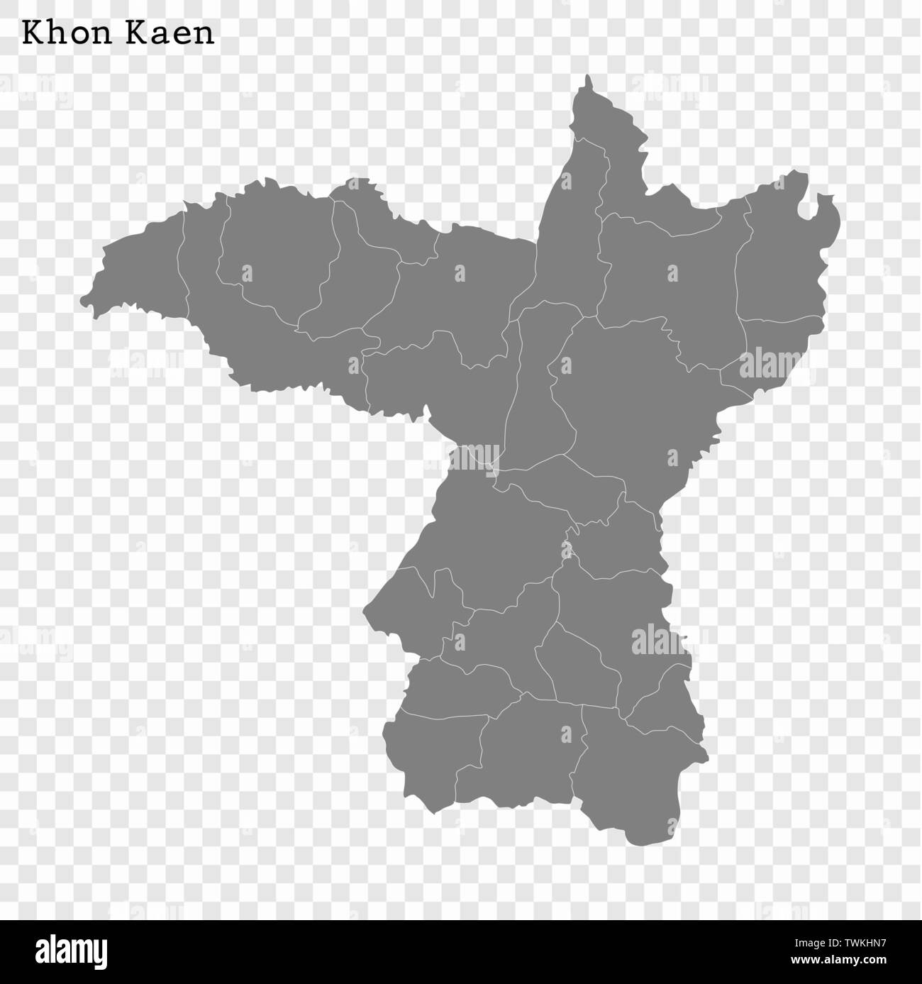 High Quality map of Khon Kaen is a province of Thailand, with borders of the districts Stock Vector
