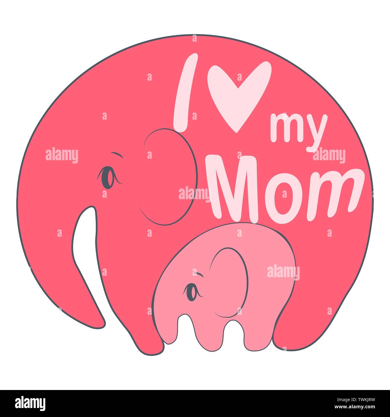 Cute funny baby elephant and mother. greeting card. Mother's Day