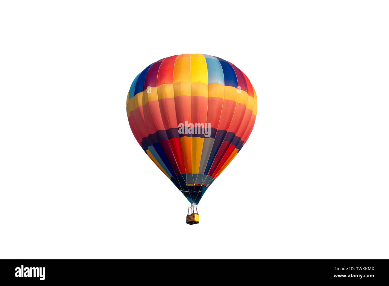 Colorful hot air balloon flying on white background Stock Photo - Alamy