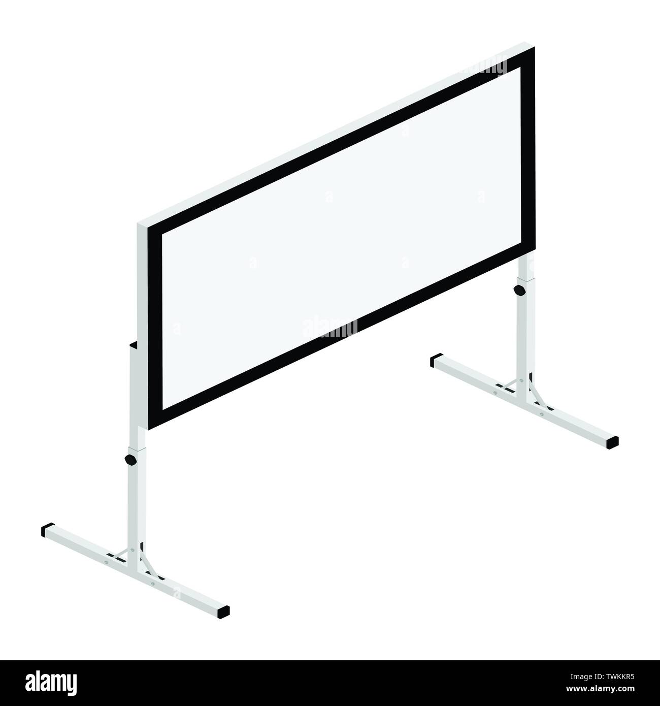 Blank white realistic projector screen. Projector screen isometric view