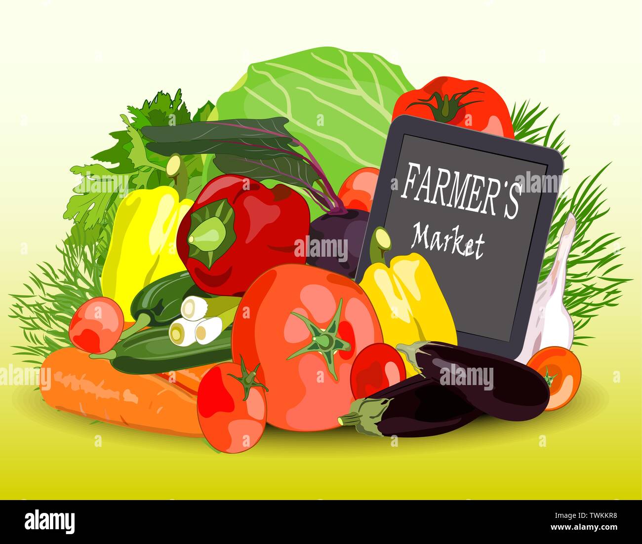 The flat pattern of the vegetables. Vegetable harvest at the farmers ' market. Gardening, vegetarianism. Vector Stock Vector