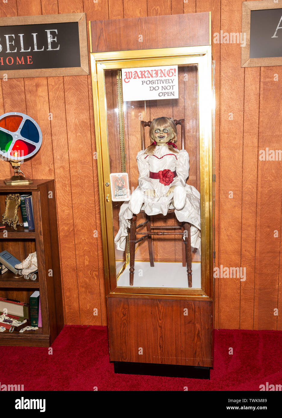 Westwood, CA - June 20, 2019: A view of Annabelle Doll on display for the Premiere Of Warner Bros' 'Annabelle Comes Home' held at Regency Village Thea Stock Photo