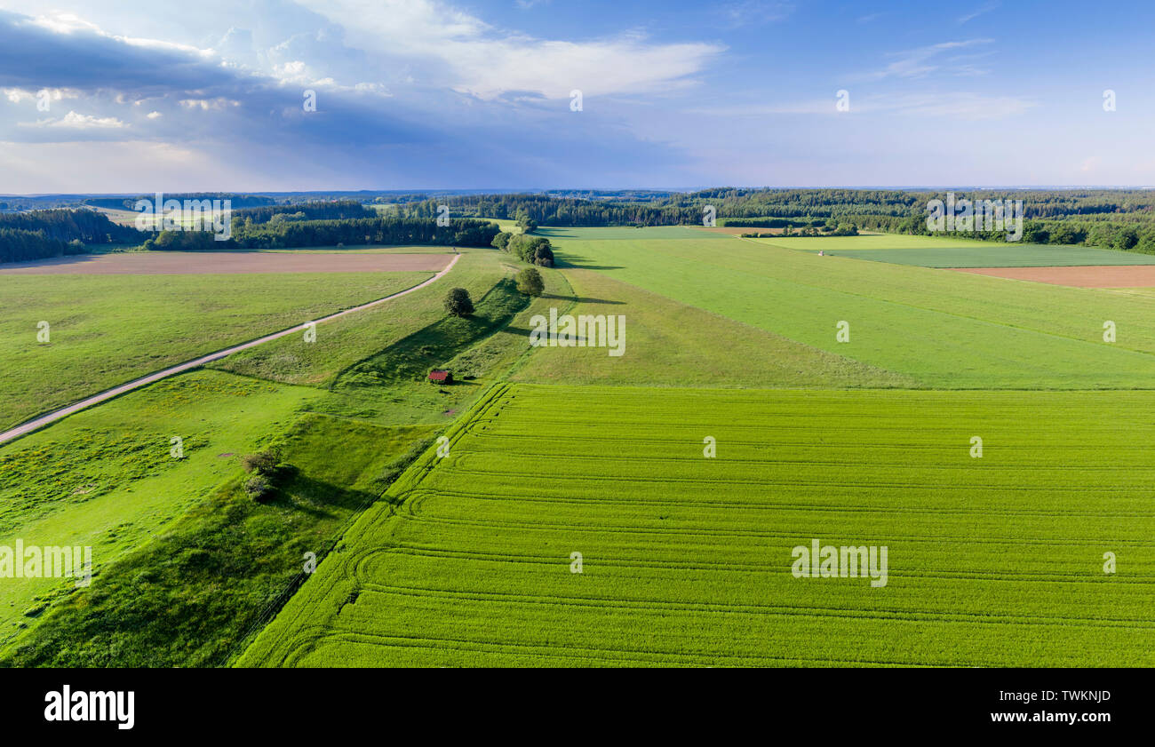 Green fields from above, agriculture, Bavaria, Germany, Europe Stock