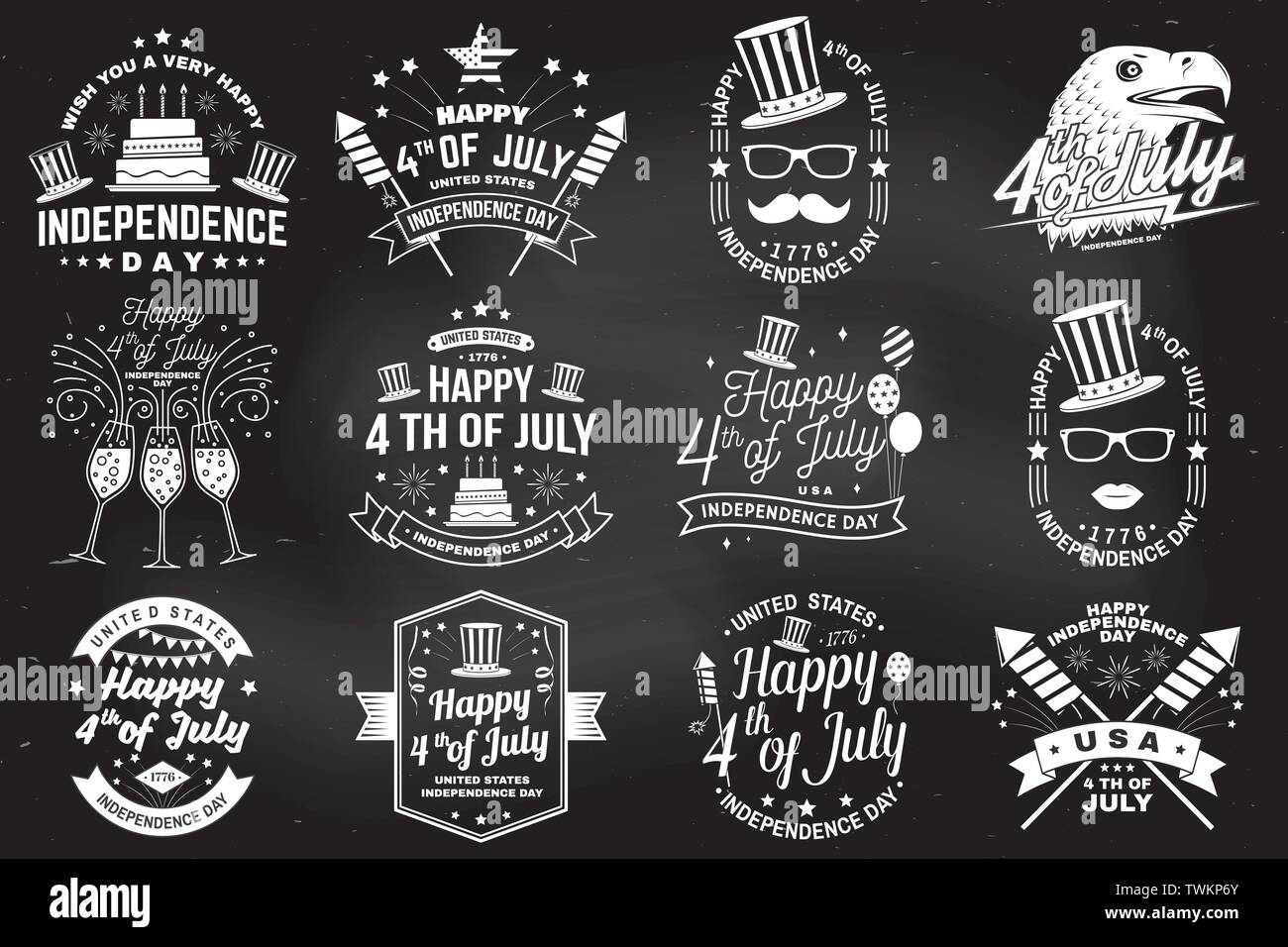 Vintage 4th of july design in retro style. Fourth of July felicitation classic postcard. Independence day greeting card. Patriotic banner for website template. Vector illustration on the chalkboard. Stock Vector