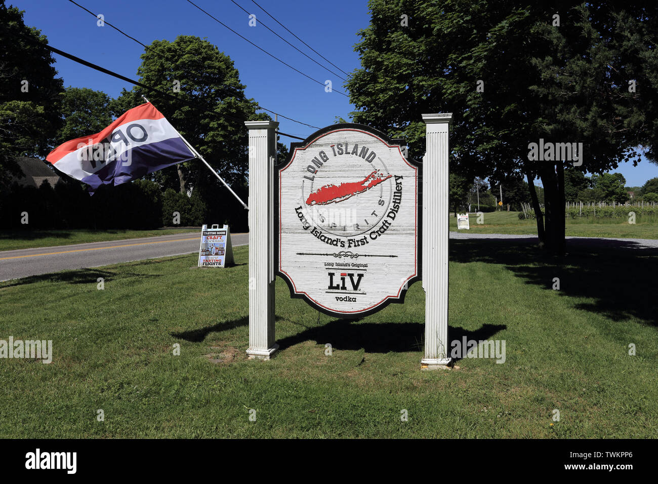Sign outside Long Island Vodka distillery Baiting Hollow Long Island