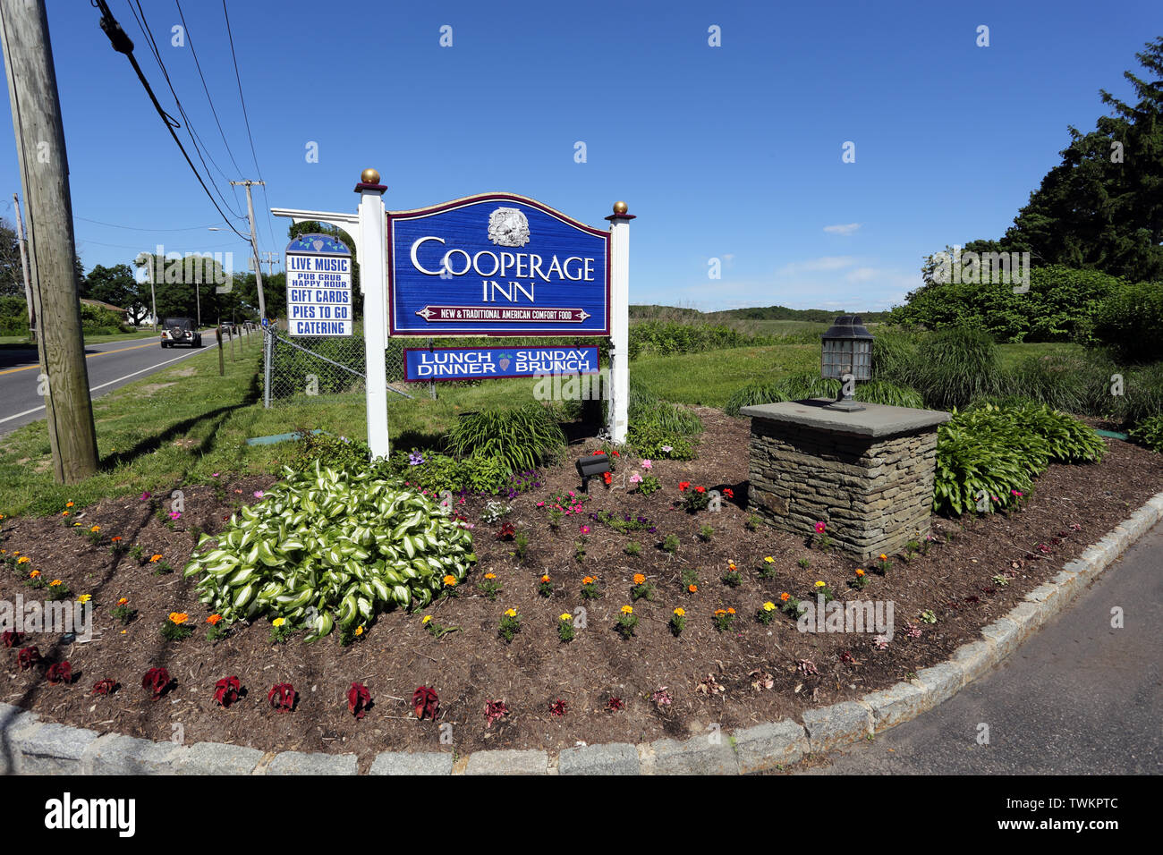 Sign outside the Cooperage Inn restaurant Baiting Hollow eastern Long