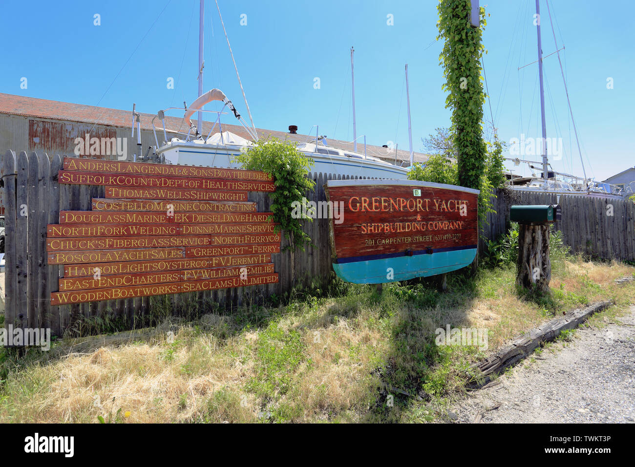 Boat yard Greenport North Fork of eastern Long Island Stock Photo Alamy