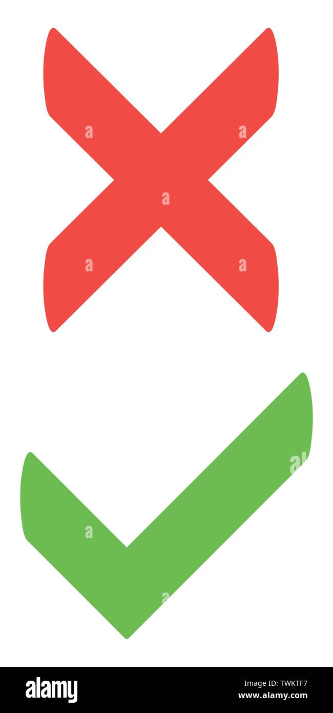 Thin line check mark icons. Green tick and red cross checkmarks flat ...