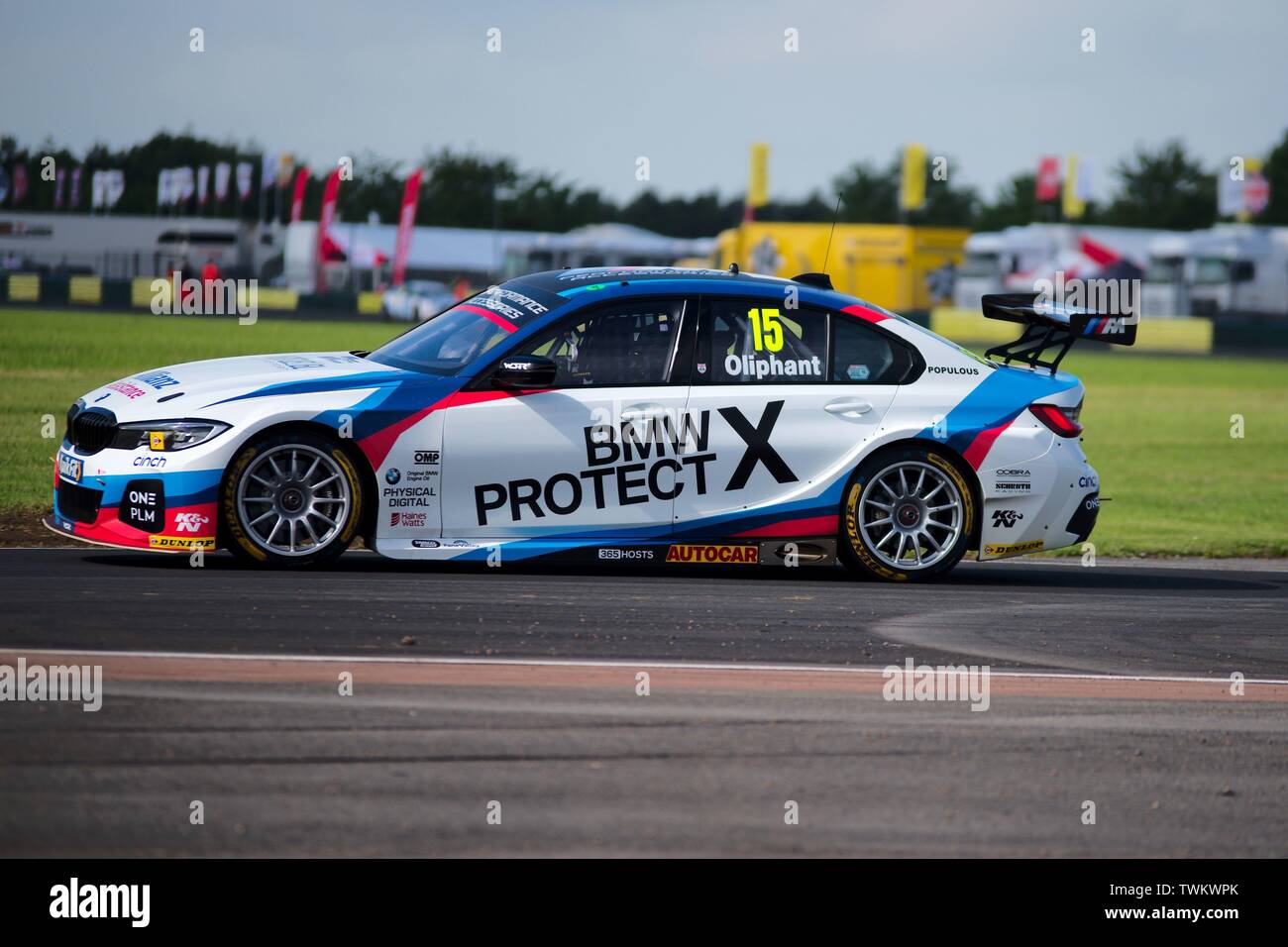 Dalton on Tees, England, 15 June 2019. Tom Oliphant driving a BMW 330i M Sport for Team BMW & BMW Pirtek Racing during free practice for the Kwik Fit British Touring Car Championship at Croft Racing Circuit. Stock Photo