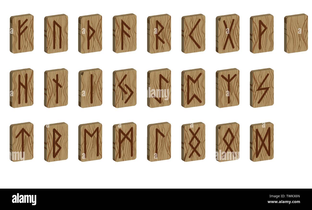Set of Old Norse Scandinavian runes. Rune alphabet. Occult ancient ...