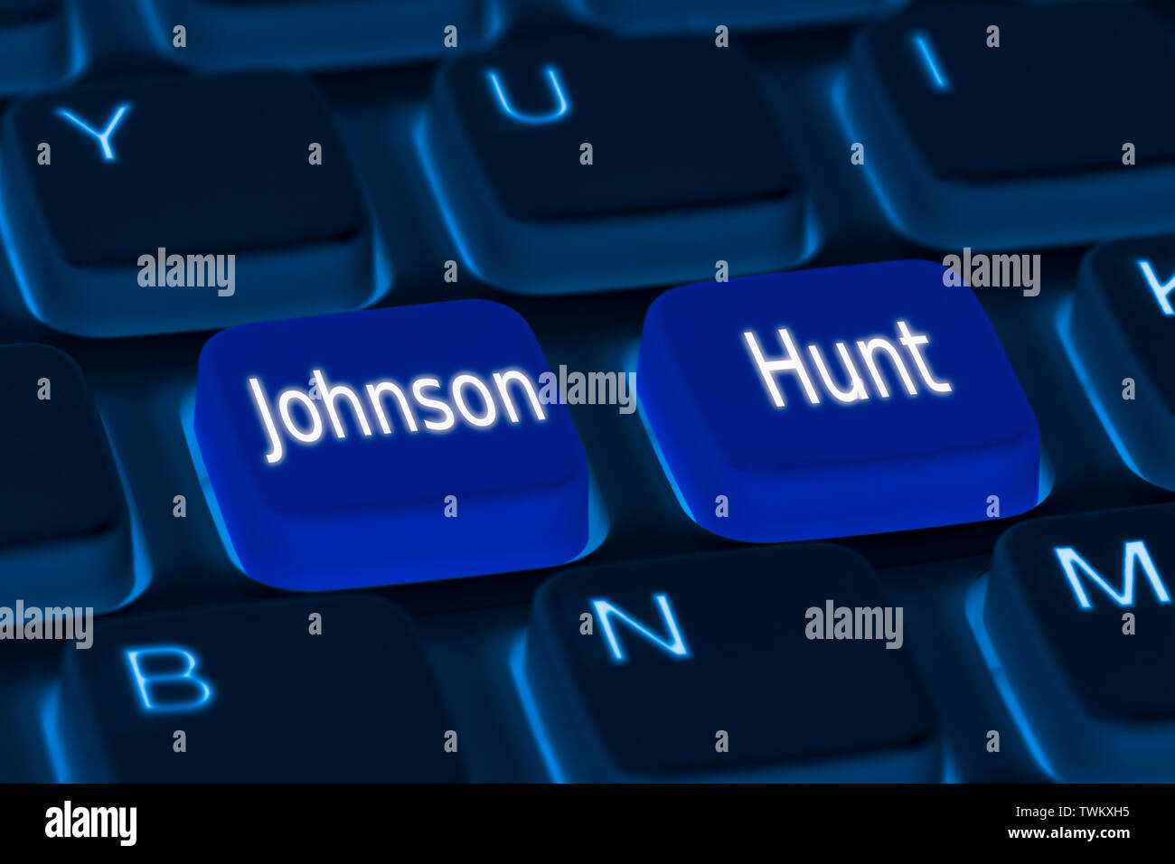 Keyboard with buttons to vote either Boris Johnson or Jeremy Hunt to become the next Conservative Leader & Prime Minister of the UK. British PM voting Stock Photo