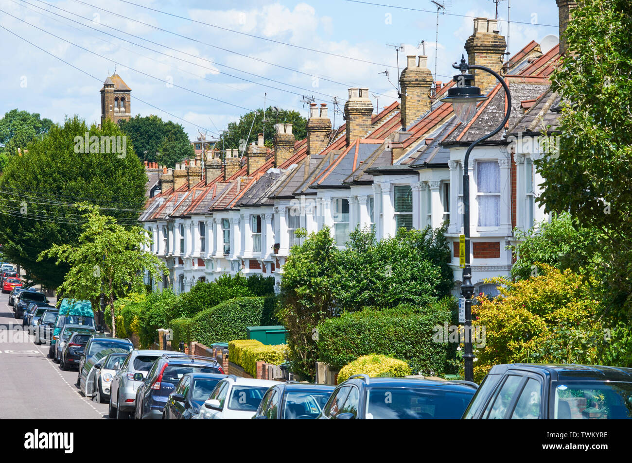 Turn of the century terraced houses along Nelson Road, Crouch End, London UK Stock Photo