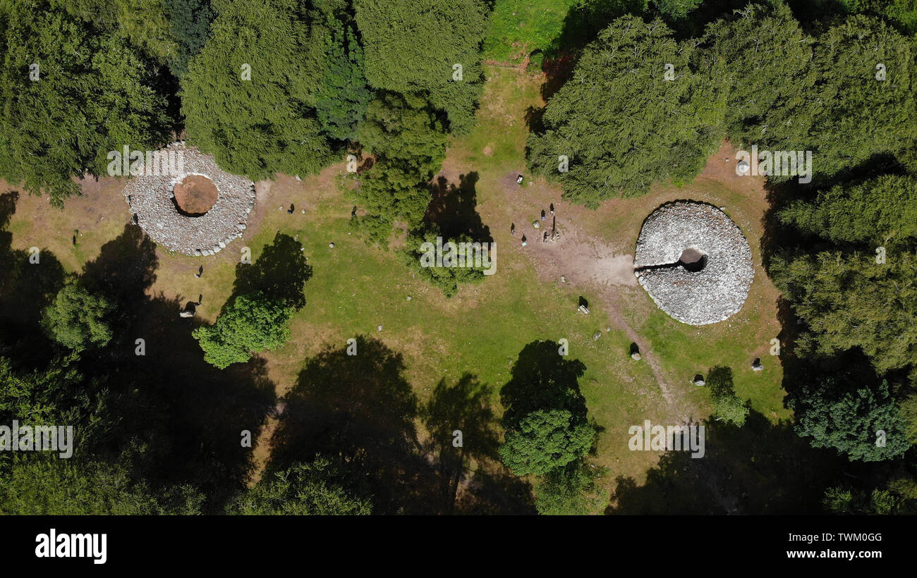 Inverness, UK, 21 June 2019. Clava Cairns locator general view GV. Credit: Andrew Smith Stock Photo