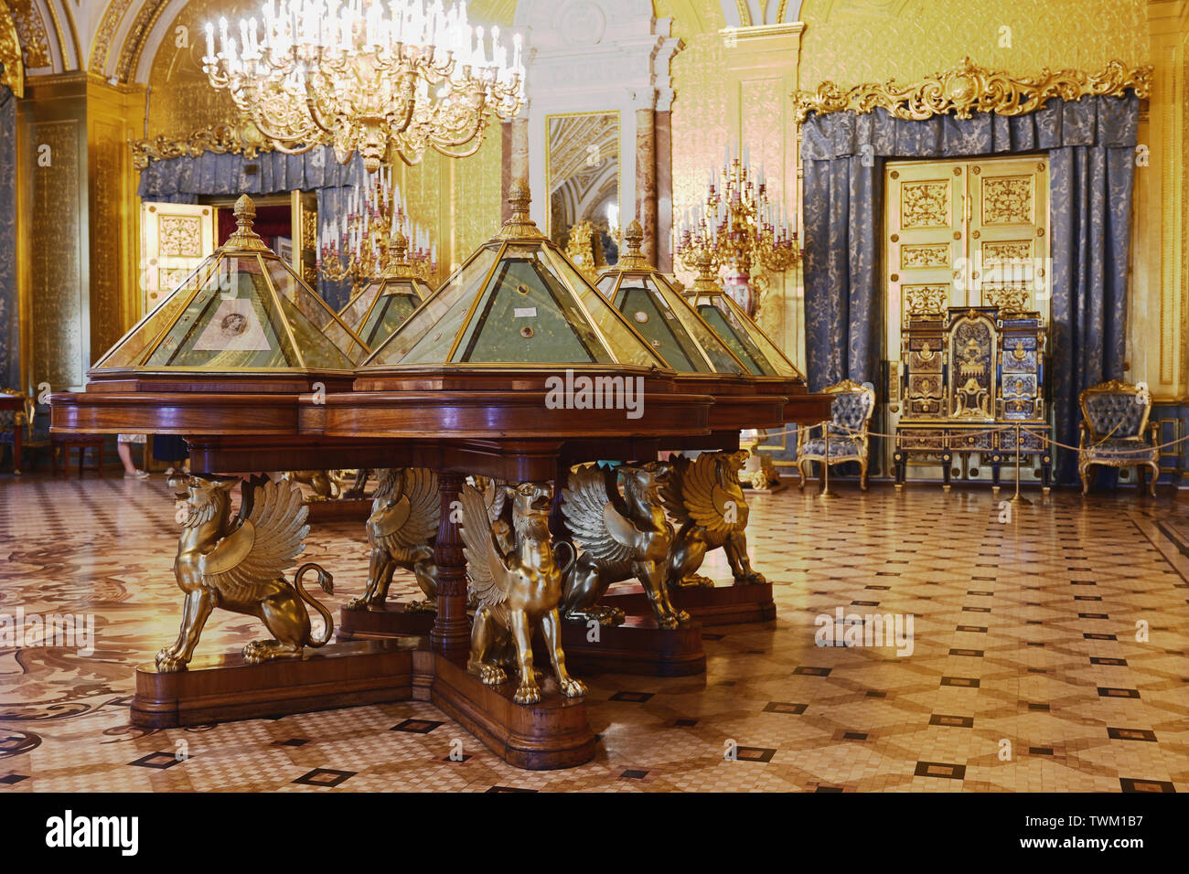 Interior of the Gold Drawing-room,  apartments of Empress Maria Alexandrovna, the wife of Alexander II, in Hermitage Museum, St. Petersburg, Russia Stock Photo