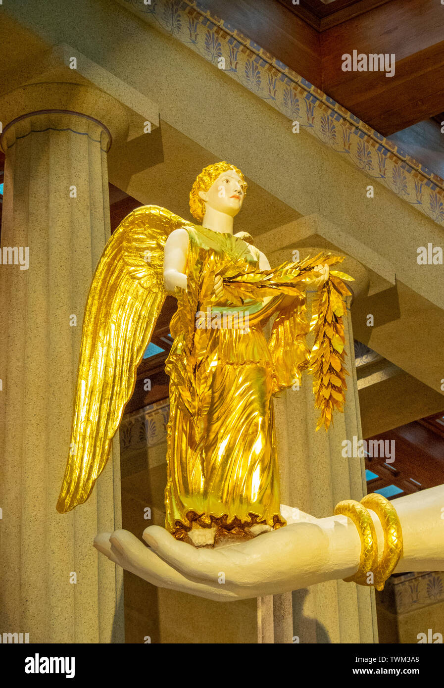 Statue of Greek winged Goddess Nike on the hand of Athena Parthenos in full  scale replica of Parthenon in Centennial Park Nashville Tennessee USA Stock  Photo - Alamy