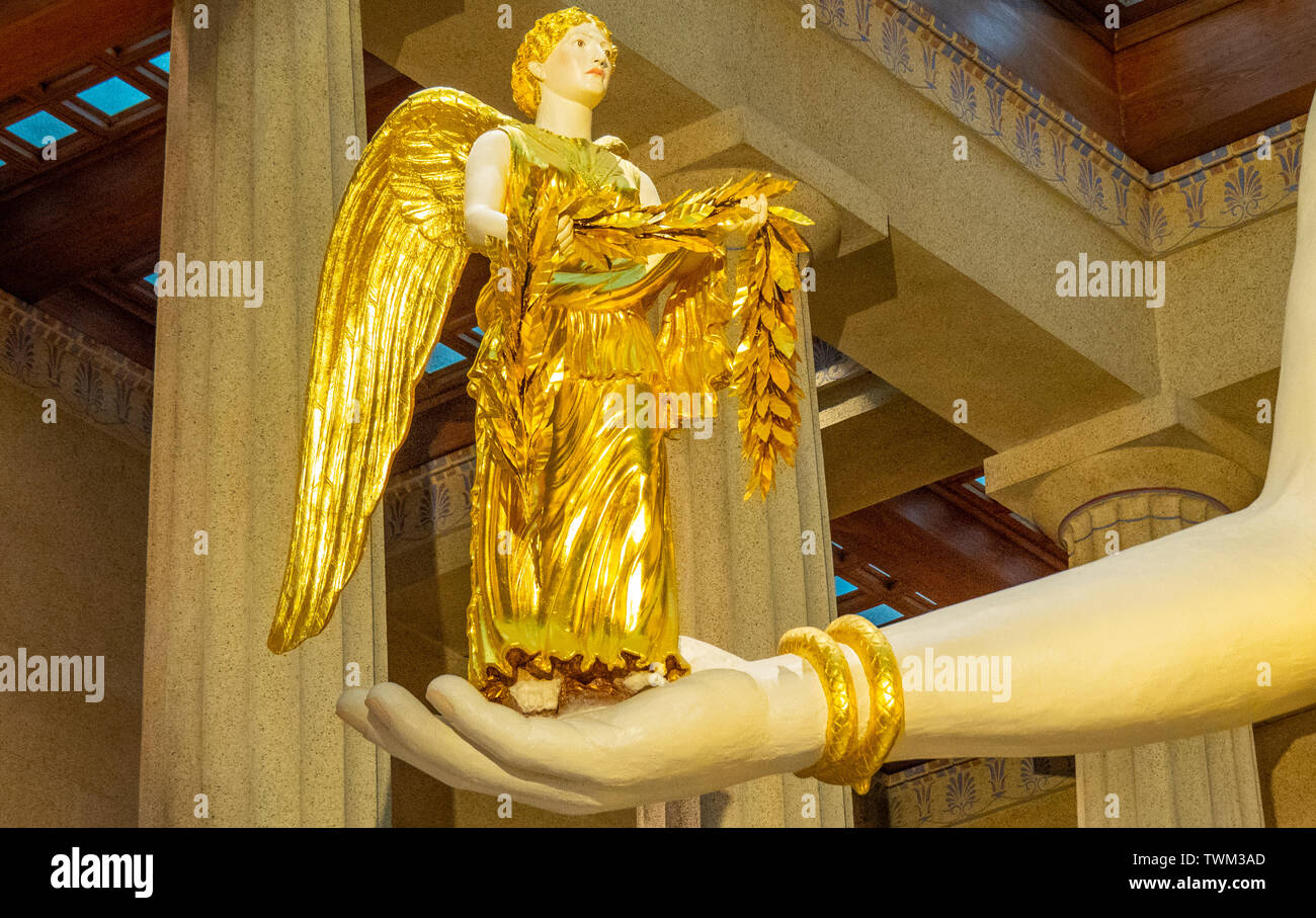 Statue of Greek winged Goddess Nike on the hand of Athena Parthenos in full  scale replica of Parthenon in Centennial Park Nashville Tennessee USA Stock  Photo - Alamy