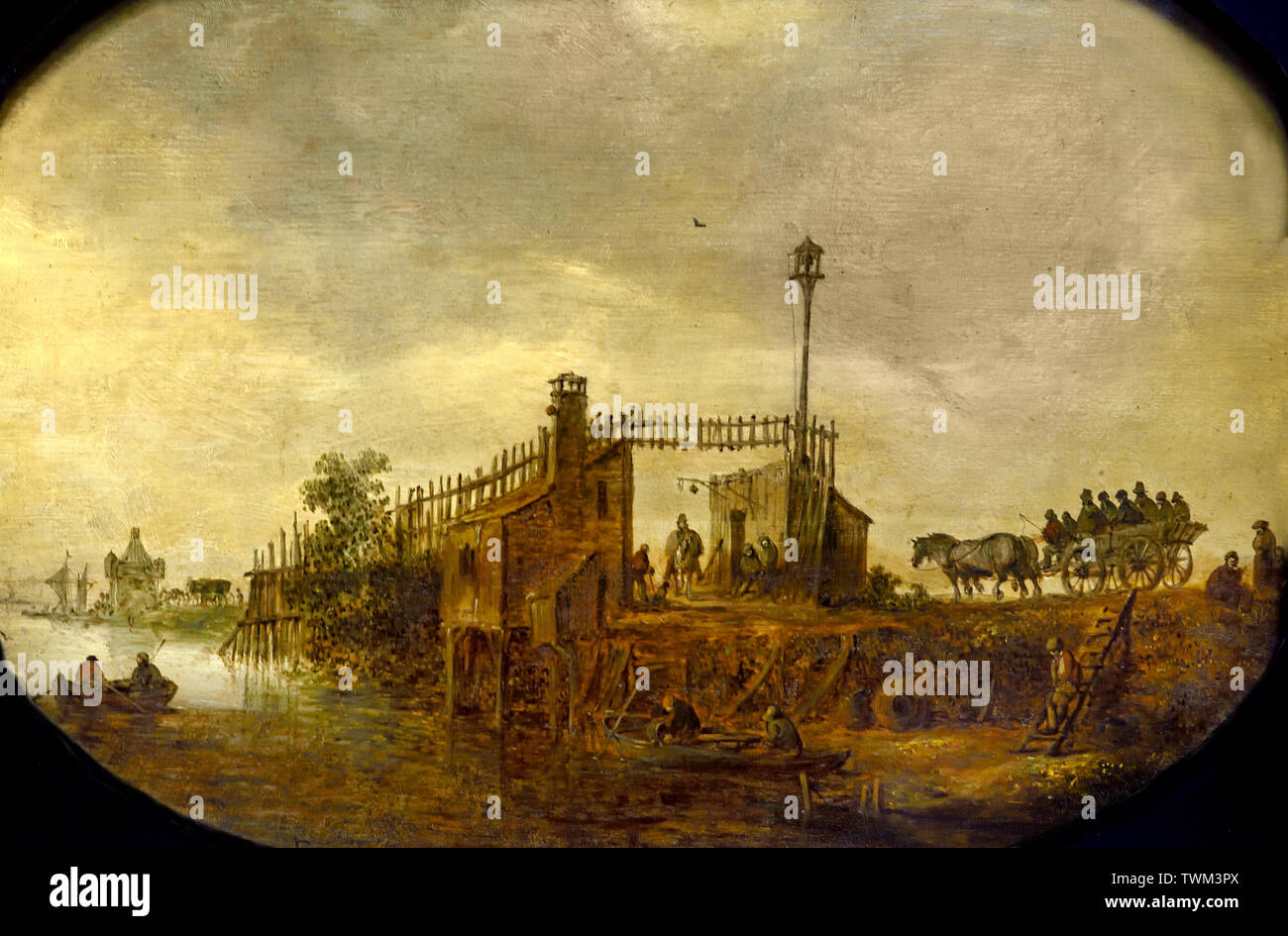 Landscape with cart on a dike 1646 by Jan van GOYEN 1596 - 1656 The Netherlands, Dutch Stock Photo