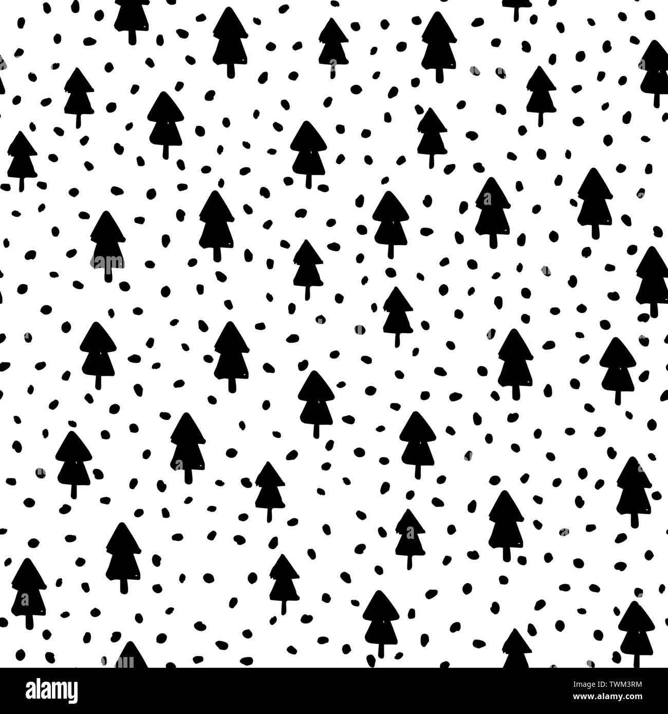 Hand Draw Christmas Tree Seamless Pattern in Doodle style. Vector ...