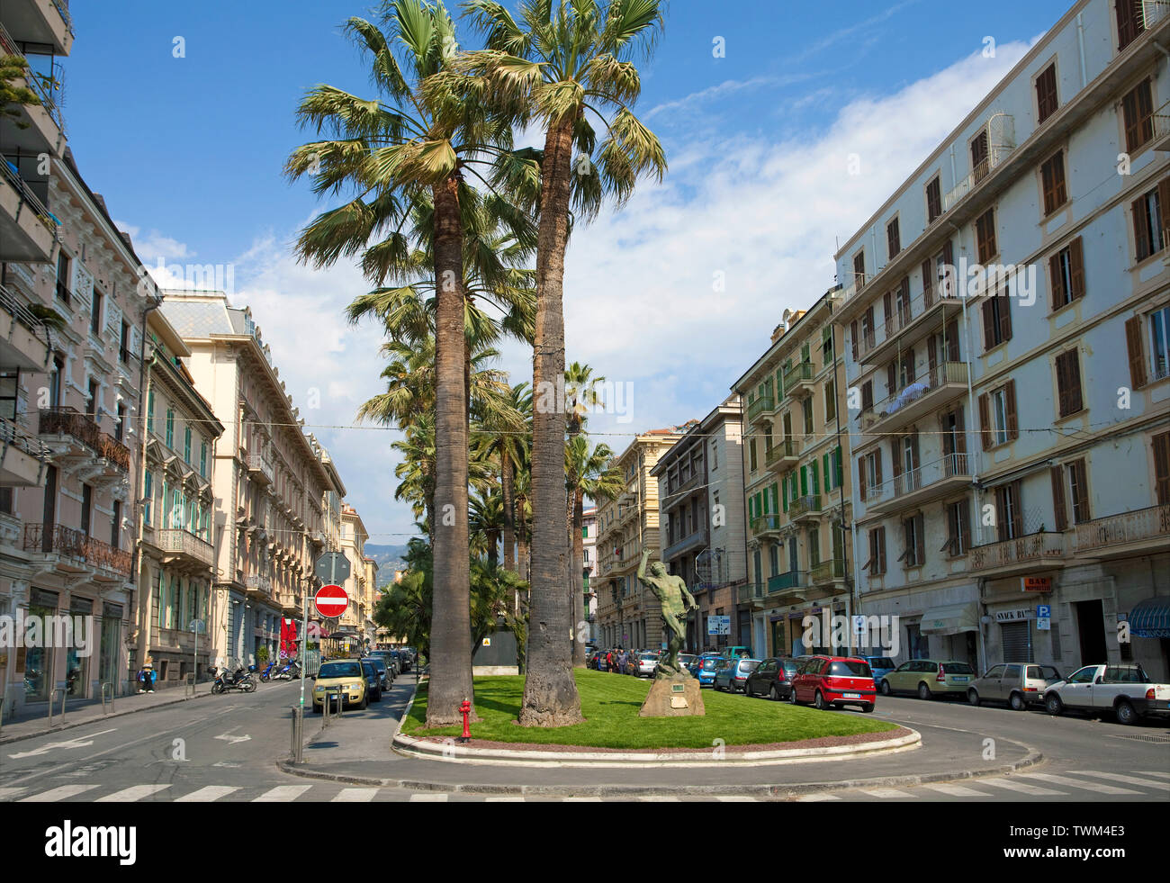 Street view, street and at the harbour, San Remo, harbour town at the ligurian coast, Liguria, Italy Stock Photo