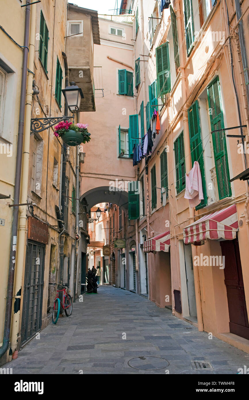 Alley with passage at the historical center La Pigna, old town of San Remo, Riviera di PonenteItaly, Liguria, Italy Stock Photo